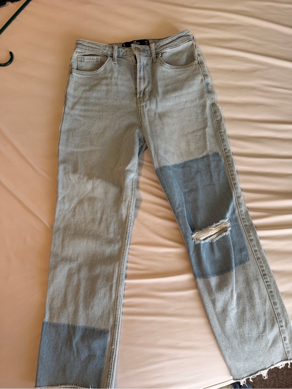 Hollister Two-Tone Light Blue Patchwork Straight-Leg Jeans